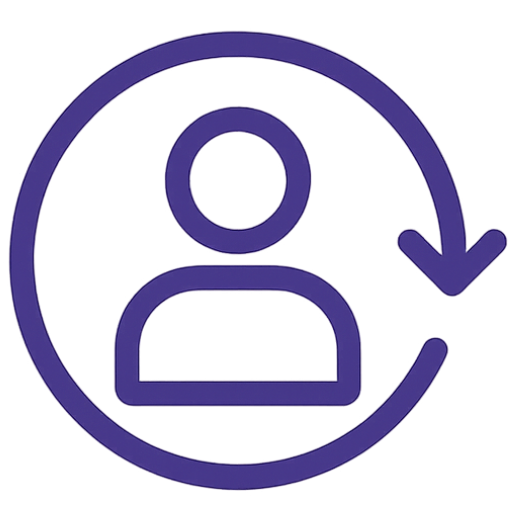 Icon of a person inside a circular arrow symbolizing renewal and energy flow, relating to how to balance your chakras.